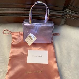 New Amina Muaddi Super Amina Metallic Tote, Lavendar